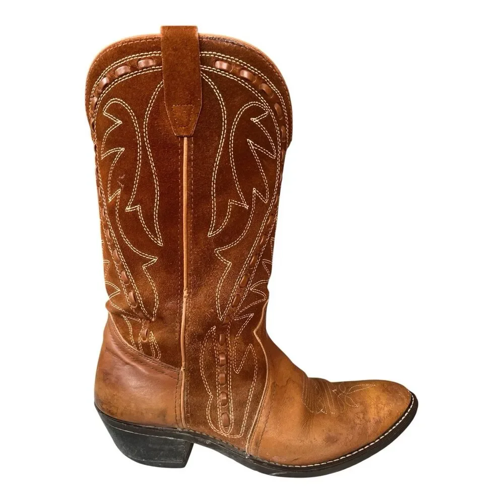 Vintage Sears Leather Suede Cowboy Boots Rough Out Buck Stitch USA Size 10.5